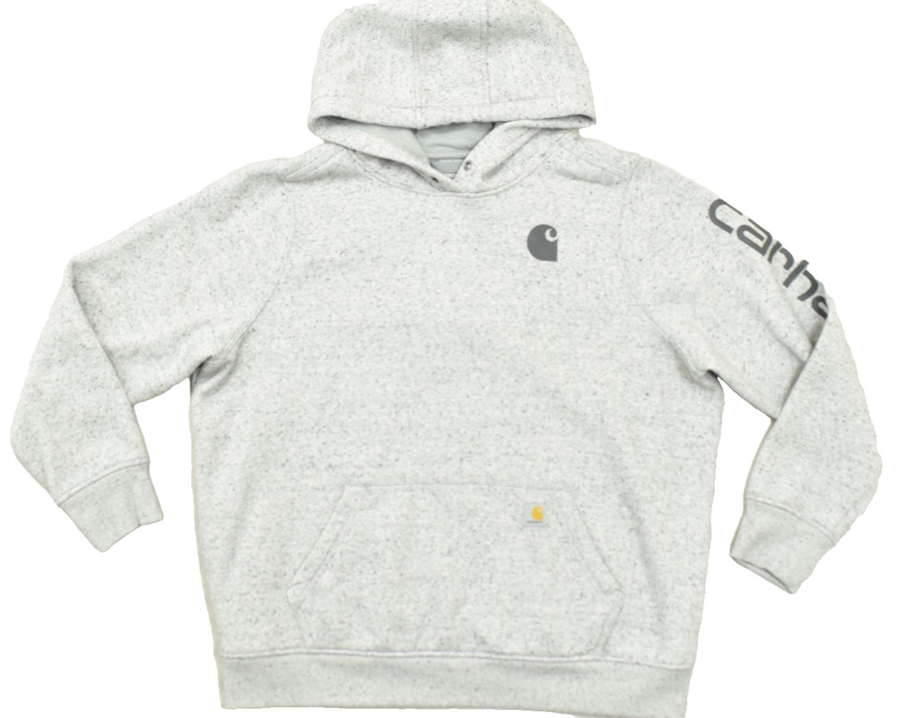 Carhartt Women Relaxed Fit Heather Gray Pullover Hoodie XL 16-18 Graphic Sleeve